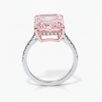 My Store 4 18K gold ring featuring a radiant-cut fancy pink diamond with pavé-set diamonds on a white gold band.