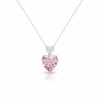 My Store 4 Toi et Moi pendant necklace featuring a white heart diamond above a large fancy pink heart diamond in gold.