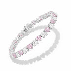 My Store 4 heart-cut pink and white diamond tennis bracelet in gold with alternating stones and secure box clasp.