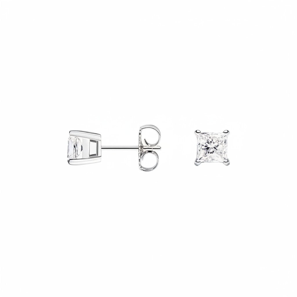 My Store 4 18K solid gold princess-cut lab-grown diamond stud earrings with 0.5 carat total weight.