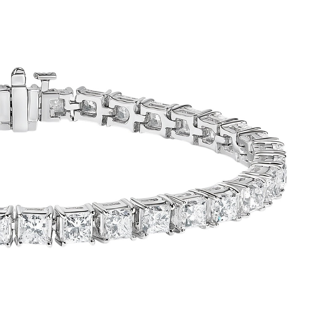 My Store 4 custom princess cut diamond tennis bracelet in white gold with secure box clasp and articulated links