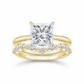 My Store 4 18K solid gold princess-cut lab diamond bridal ring set with sparkling accent stones on a white background.