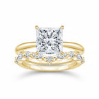 My Store 4 18K solid gold princess-cut lab diamond bridal ring set with sparkling accent stones on a white background.