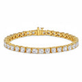 My Store 4 custom princess cut diamond tennis bracelet in yellow gold with a secure box clasp and articulated links.