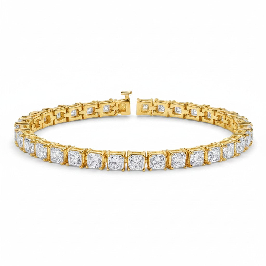 My Store 4 custom princess cut diamond tennis bracelet in solid yellow gold with a secure box clasp