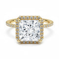 My Store 4 princess cut engagement ring with a square halo and pavé band in polished yellow gold