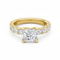 My Store 4 18K solid gold engagement ring set featuring a princess-cut lab diamond and pavé band.