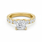 My Store 4 18K solid gold engagement ring set featuring a princess-cut lab diamond and pavé band.