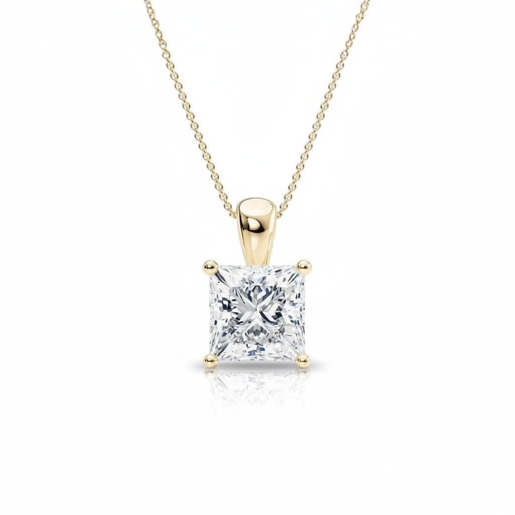 My Store 4 princess-cut diamond solitaire pendant in 18K yellow gold on a delicate cable chain