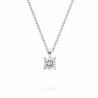 My Store 4 princess-cut diamond solitaire pendant necklace in white gold with a delicate cable chain.