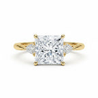 My Store 4 18K solid gold engagement ring featuring a princess-cut lab diamond center and trilliant side stones.