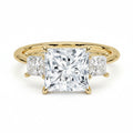 My Store 4 18K solid gold trilogy engagement ring featuring three princess-cut lab-grown diamonds in a prong setting.