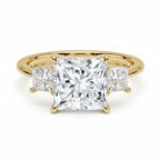 My Store 4 18K solid gold trilogy engagement ring featuring three princess-cut lab-grown diamonds in a prong setting.