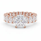 My Store 4 radiant cut diamond eternity band in rose gold with a prominent center stone and hidden halo setting
