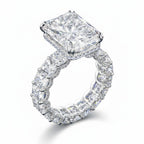 My Store 4 radiant cut diamond eternity band with a hidden halo and four-prong setting in 18K white gold.