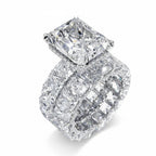 My Store 4 radiant cut diamond engagement ring and matching eternity band set in white gold with hidden halo detail.