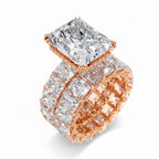 My Store 4 radiant cut diamond engagement ring and eternity band set in rose gold with micro-pavé hidden halos.