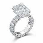My Store 4 radiant cut diamond engagement ring with a micro-pavé hidden halo and a continuous radiant eternity band.