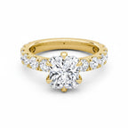 My Store 4 radiant cut solitaire engagement ring with a round diamond eternity band in polished yellow gold