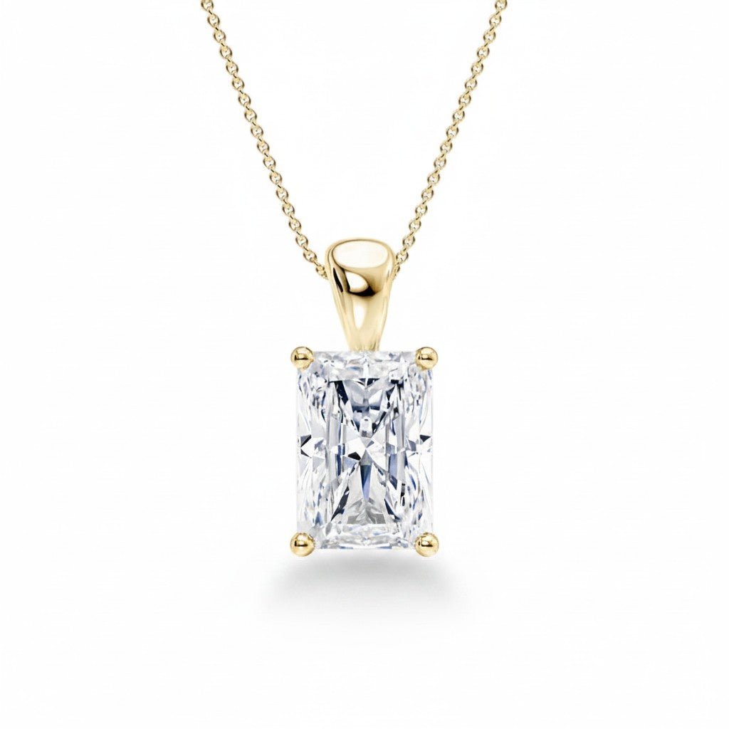 My Store 4 radiant-cut diamond solitaire pendant in 18K yellow gold on a delicate matching cable chain.