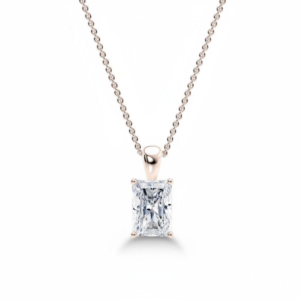 My Store 4 radiant-cut diamond solitaire pendant in 18K yellow gold on a fine cable chain.