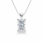 My Store 4 radiant-cut diamond solitaire pendant on a fine white gold cable chain with a polished tapered bail.