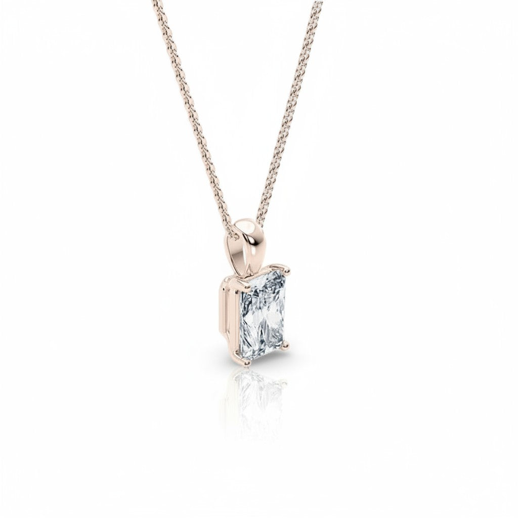 My Store 4 radiant-cut diamond solitaire pendant necklace in 18K yellow gold on a fine cable chain.