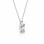 My Store 4 radiant-cut diamond solitaire pendant on a fine white gold chain with a polished bail.