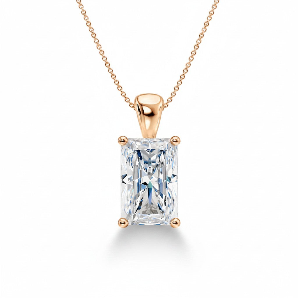 My Store 4 radiant-cut diamond solitaire pendant in 18K yellow gold with a four-prong setting on a fine cable chain.