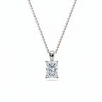 My Store 4 radiant-cut diamond solitaire pendant on a fine white gold cable chain with a four-prong setting.