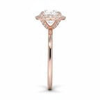 My Store 4 18K solid gold radiant cut lab diamond halo ring, side profile view showing elegant setting and sparkle.