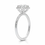 My Store 4 18K solid gold radiant cut lab diamond ring with a sparkling halo setting viewed from the side
