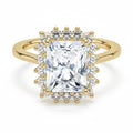 My Store 4 18K solid gold engagement ring featuring a radiant-cut lab-grown diamond with a vintage halo setting.