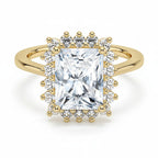 My Store 4 18K solid gold engagement ring featuring a radiant-cut lab-grown diamond with a vintage halo setting.