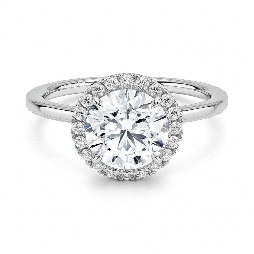 My Store 4 18K solid gold radiant cut lab-grown diamond ring featuring a sparkling halo setting on a polished band