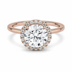 My Store 4 18K solid gold radiant cut lab-grown diamond ring with a sparkling halo setting on a white background.