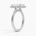 My Store 4 radiant-cut lab diamond engagement ring in 18K solid gold with a vintage halo setting, side profile view.