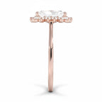 My Store 4 18K solid gold radiant cut lab diamond engagement ring with a vintage halo setting, side profile view.