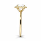 My Store 4 radiant cut lab diamond halo ring in 18K solid gold, side profile view showing intricate setting details