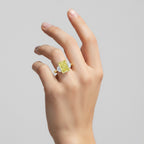 My Store 4 18K solid gold trilogy ring with a radiant-cut fancy yellow lab-grown diamond on a woman's finger