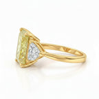 My Store 4 18K solid gold trilogy ring featuring a radiant-cut fancy yellow lab-grown diamond and trillion side stones