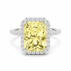 My Store 4 18K solid gold ring featuring a radiant-cut fancy yellow diamond surrounded by a sparkling diamond halo.