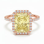 My Store 4 18K solid gold radiant-cut fancy yellow diamond halo ring with sparkling white diamond accents