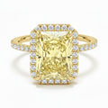 My Store 4 18K solid gold radiant-cut fancy yellow diamond halo ring with sparkling pavé diamond band