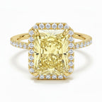 My Store 4 18K solid gold radiant-cut fancy yellow diamond halo ring with sparkling pavé diamond band
