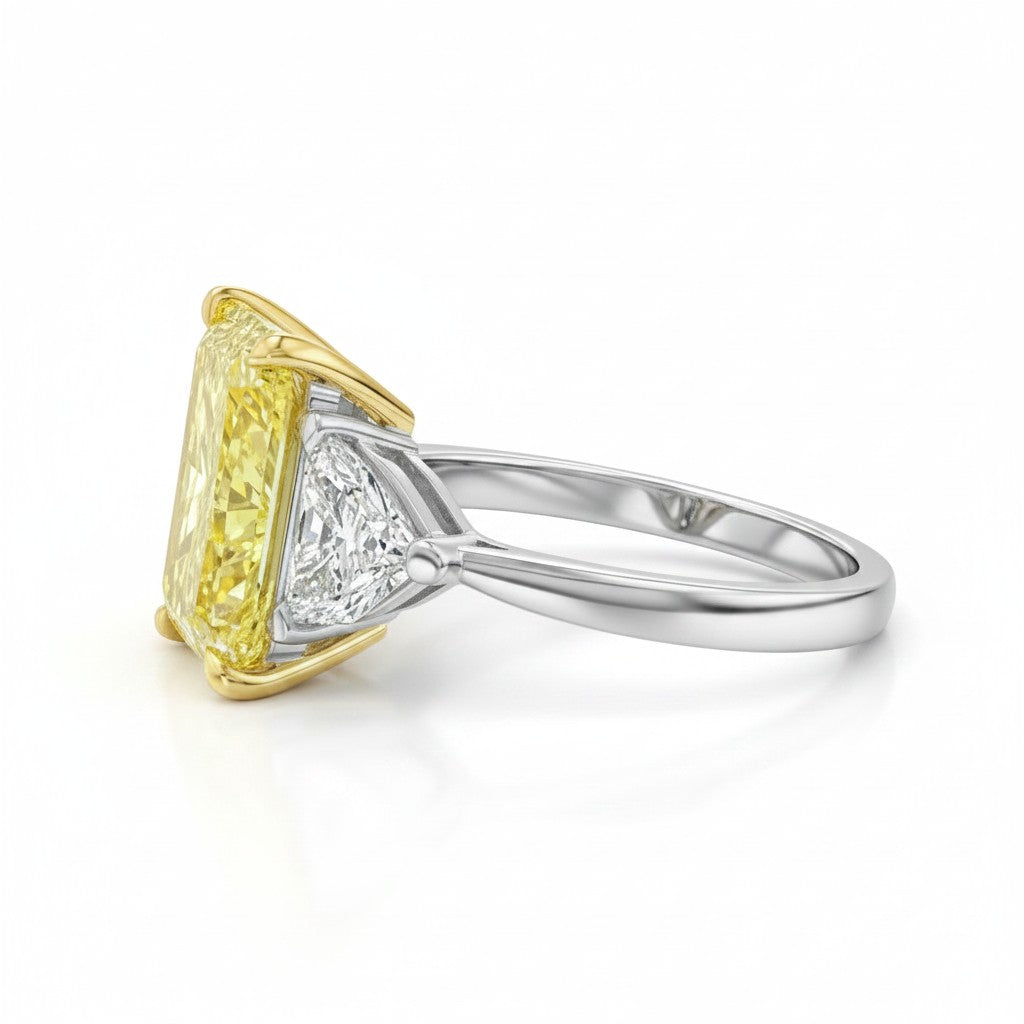 My Store 4 radiant-cut fancy yellow lab-grown diamond trilogy ring set in 18K gold with side accent stones