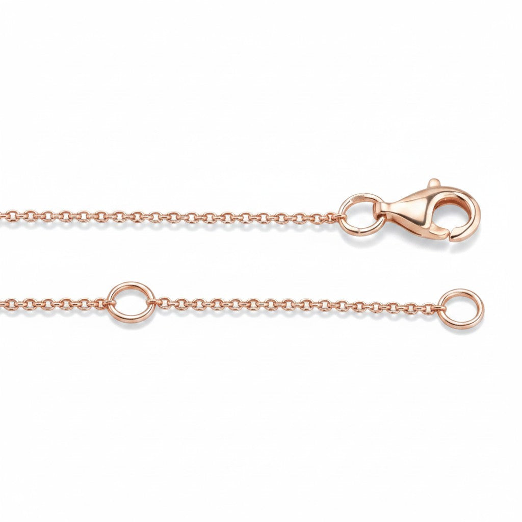 My Store 4 rose gold cable chain necklace featuring a secure lobster claw clasp and adjustable jump rings.