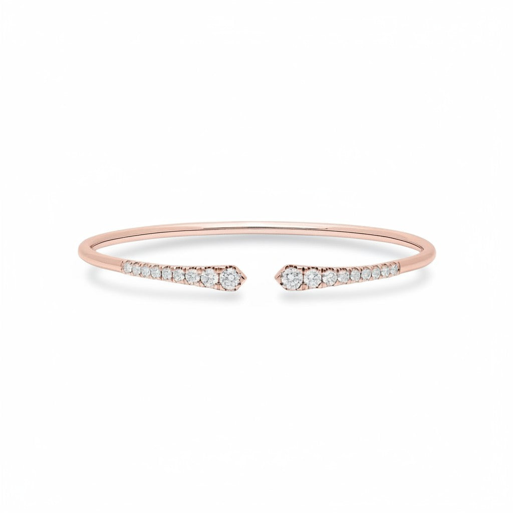 My Store 4 rose gold open cuff bracelet featuring graduated round brilliant diamonds in a shared-prong setting