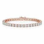 My Store 4 custom rose gold tennis bracelet featuring round brilliant cut diamonds in a 4-prong open basket setting.