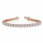 My Store 4 rose gold tennis bracelet featuring round brilliant cut diamonds in a 4-prong open basket setting.